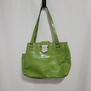 Liz Claiborne Green Crocodile Handbag with Small Attached Make-up Bag
